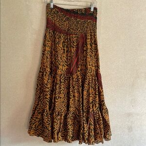 Elegant Brown Green and Red Maxi Skirt Or Midi Dress